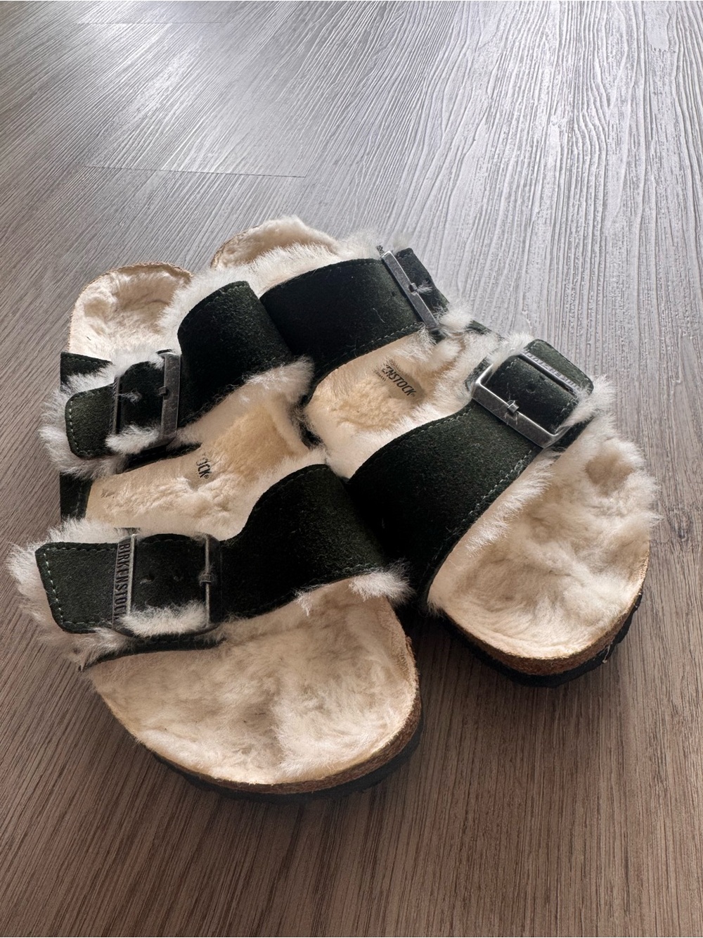 Birkenstock Arizona Shearling Suede sandal Dark Green sz 10 / 41 EU - Picture 2 of 6